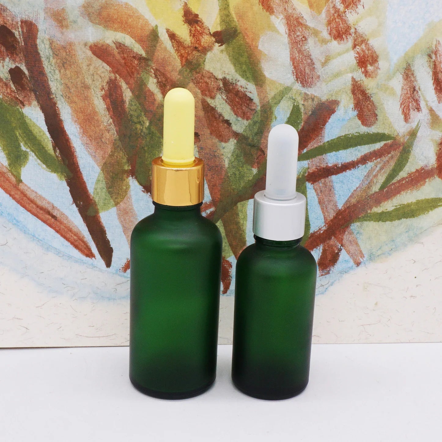 Frosted Green 50ml 100ml Glass Bottle Pump Serum with Gold Dropper Lid