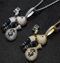 Fashion Jewelry European and American Hiphop Pendant Holding Dollar Bills Bald Little Boy Dollar Money Bag Zircon Necklace