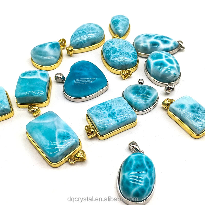 Wholesale Natural Larimar Pendant Heading Crystal Charm Lucky Jewelry Crystal Necklace for Decoration and Gift