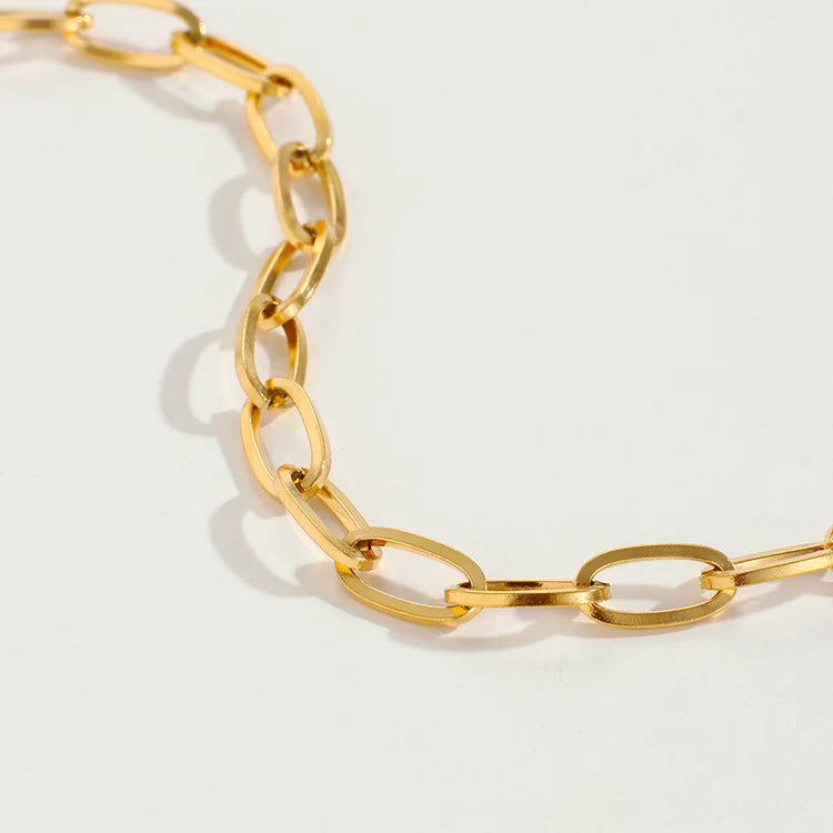 Real Gold Vacuum Electroplating Paper Clip Chain Necklace for Women