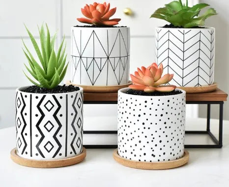 Handmade Large Geometric Ceramic Flowerpot for Succulents New Cross-Border E-commerce Platform Home Decoration Modern Matt Small
