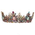 Round Baroque Queen Crown with Multicolored Rhinestones Wedding Tiara for Women on Ramadan Graduation Valentine's Day