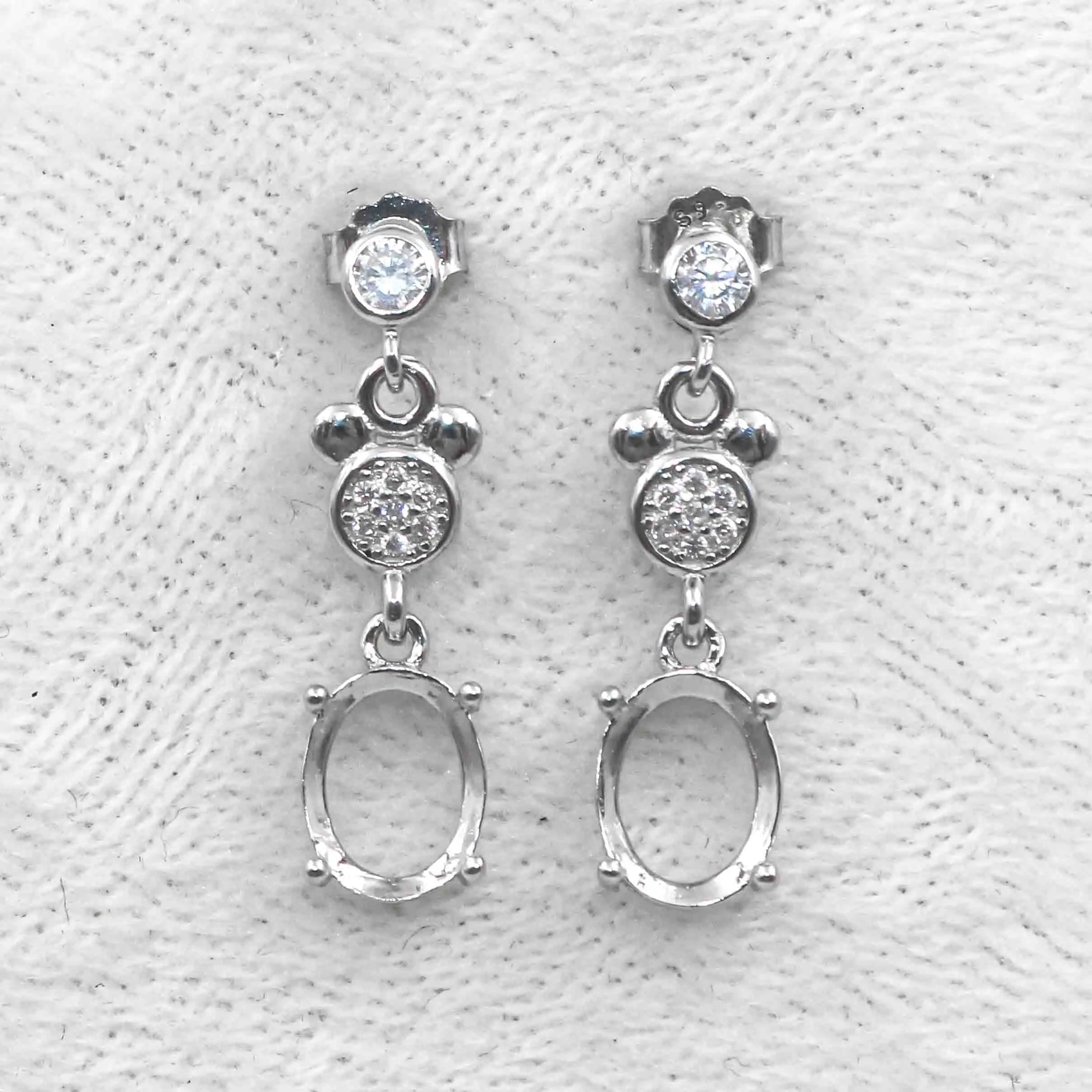 Sterling Silver 7*9mm Semi Mount Stud Eardrops Empty Frame Support Blank Setting S925 Base Without Center Stone DIY for Inlay