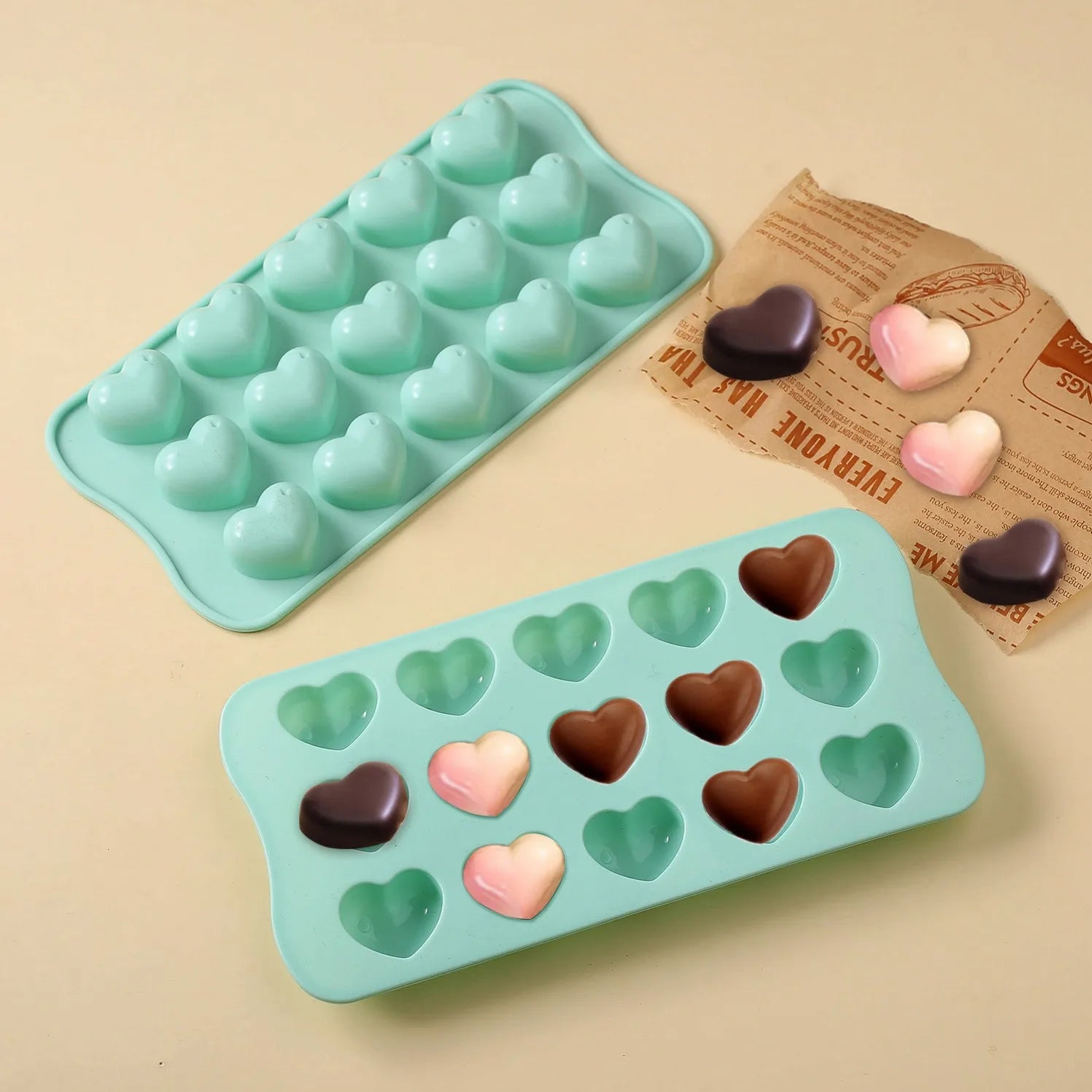 Wholesale 15 Cavities Silicone Chocolate Heart Mold Heart Shaped Jelly and Ice Cube Tray Gummies Candy Mold Valentines Day Molds