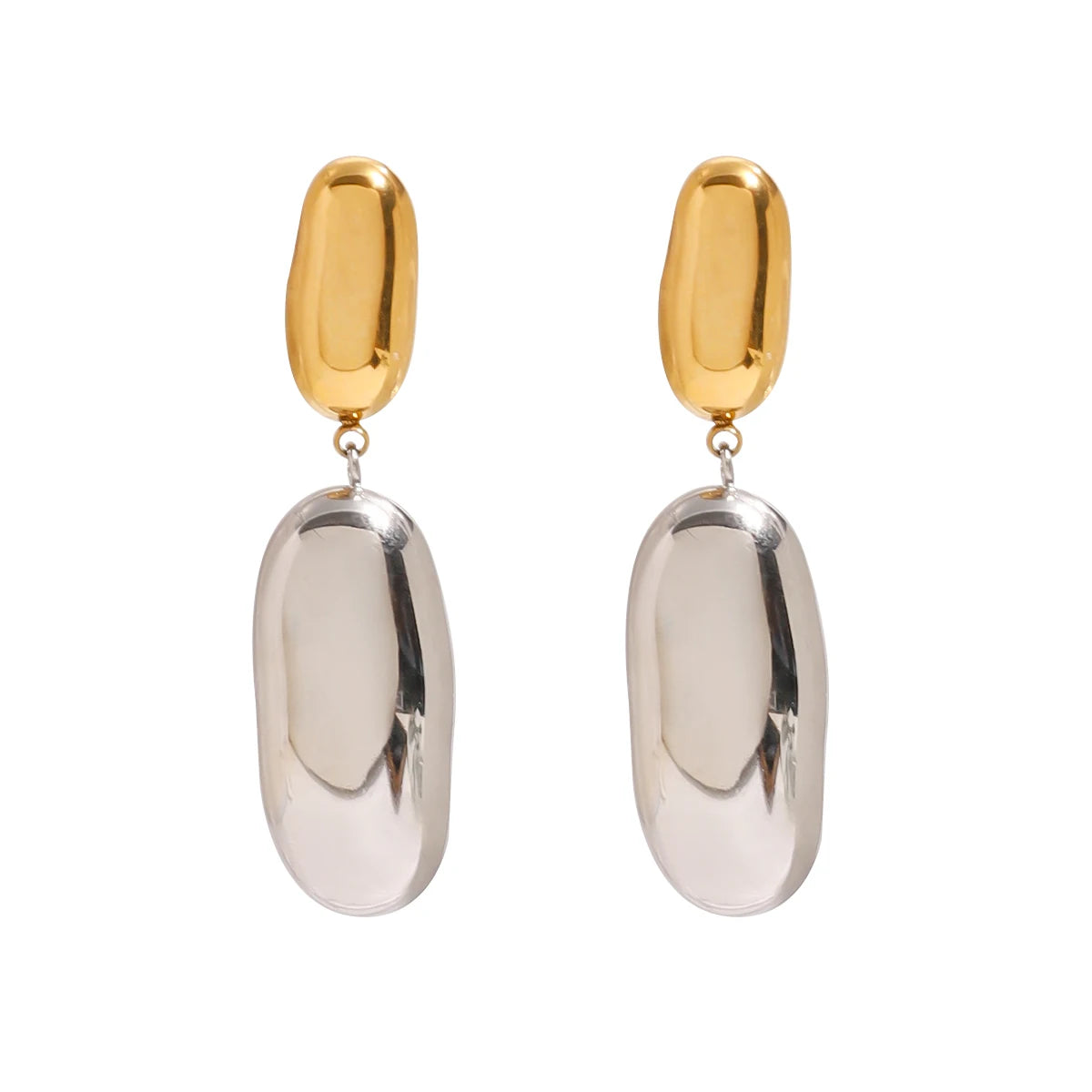 J&D 18k Gold Stainless Steel Oval Smooth Earrings Two Tone Minimalist Jewelry