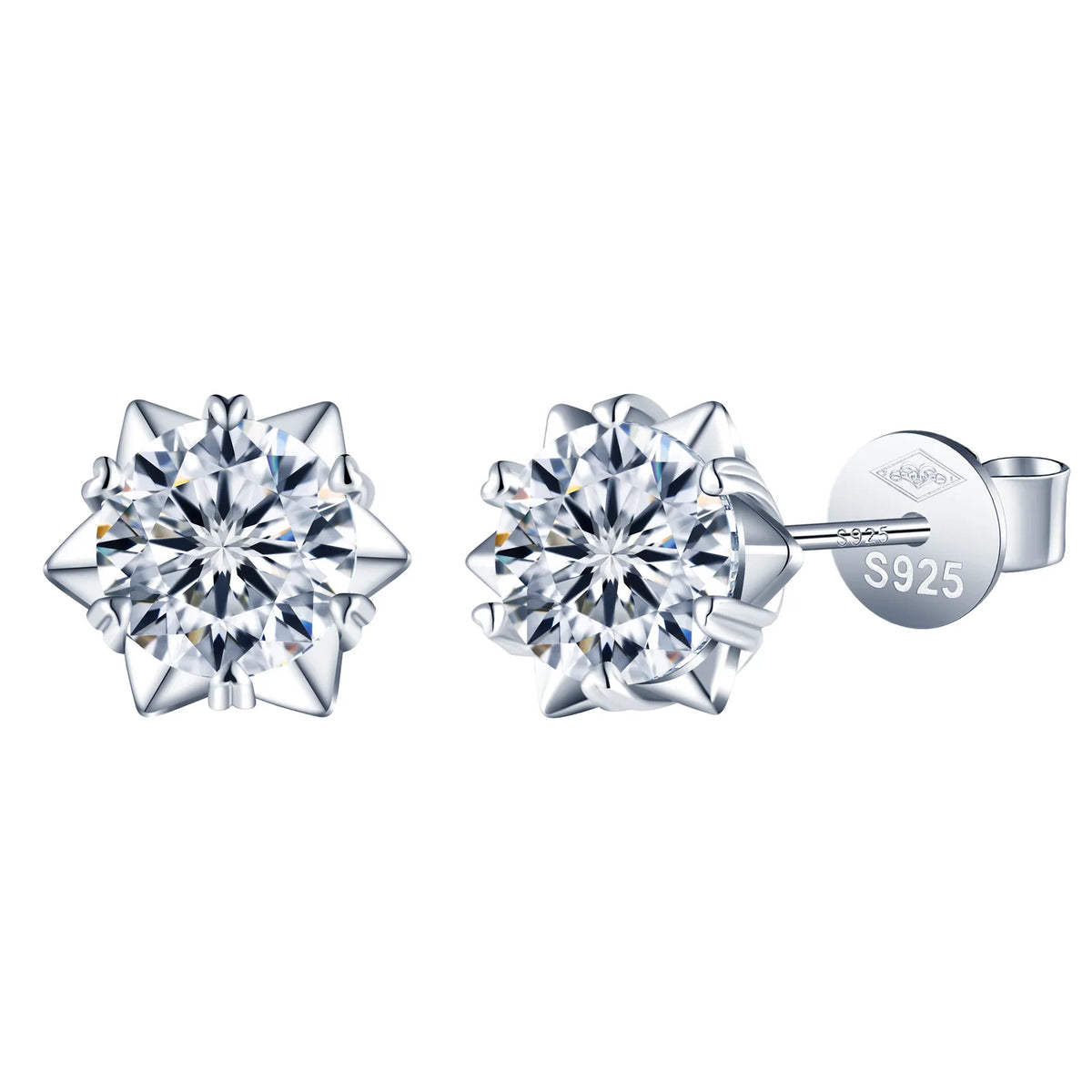S925 Sterling Silver Platinum Plated Hip Hop Snowflake Stud Earrings with Moissanite Hexagram Design for Women MegaBDM