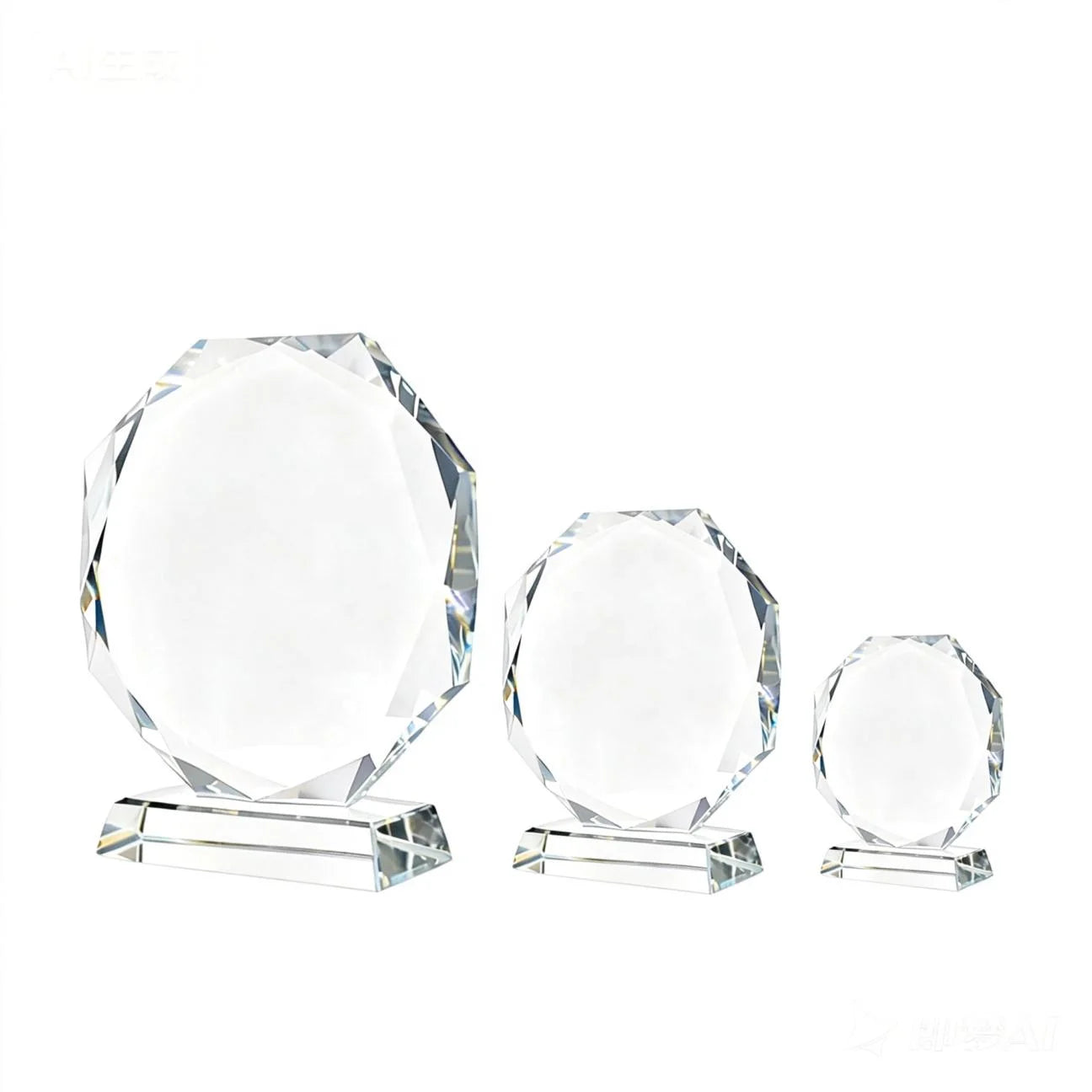 Octagon Shape Crystal Trophy Award with Engraving Love Theme DIY Feature Clear Base