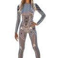 Rhinestone Pearls Pole Dance Leotard Party Club Transparent Bodysuit Plus Size Women One Piece Bodycon Jumpsuits