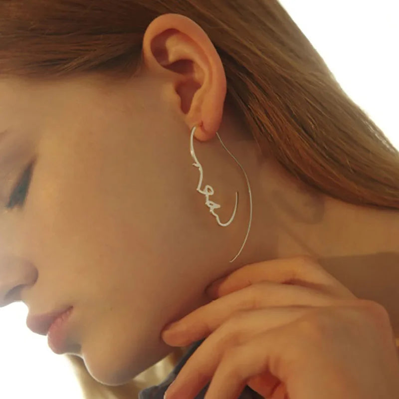 2021 Newest Arrival Minimalist Human Face Hoop Earring Abstract Hollow Human Body Dangle Earring Jewelry