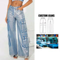 Brand OEM Women's Stretch Denim Cargo Pants High Waist Baggy Jeans Big Pockets Streetwear Hip Hop Trousers Y2K Style Jeans