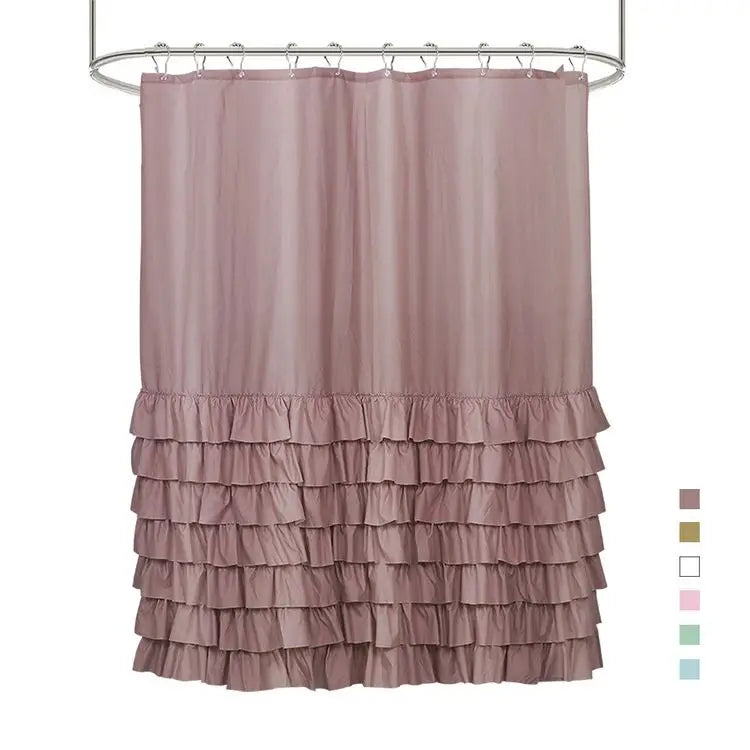 Luxury Ruffle Style Shower Curtain Anti-Mold Soft Polyester Waterproof Fabric Bath Curtain with Ruffled Hem Elegant Home Decor