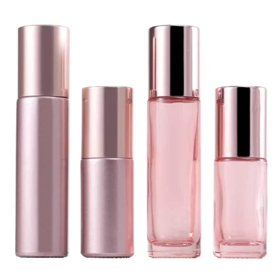 Hot Sale Rose Gold Glass Roll on Bottle with Rose Gold Cap Stainless Roller for Cosmetic Aroma Oil Perfume 5ml 10ml