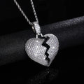 CAOSHI Hip Hop Twist Chain Silver Plated Necklace Punk Full Iced Out Zircon Diamond Broken Heart Pendant CZ Necklaces for Men