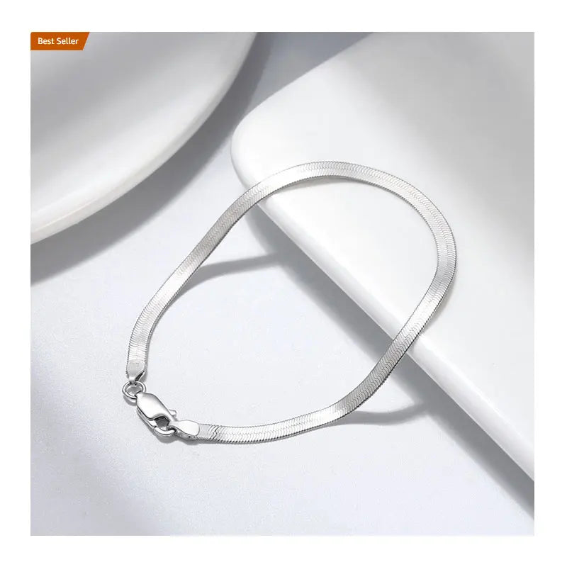 RINNTIN SB107 S925 Sterling Silver Italian Solid 3mm Flexible Flat Herringbone Chain Bracelet for Men Women
