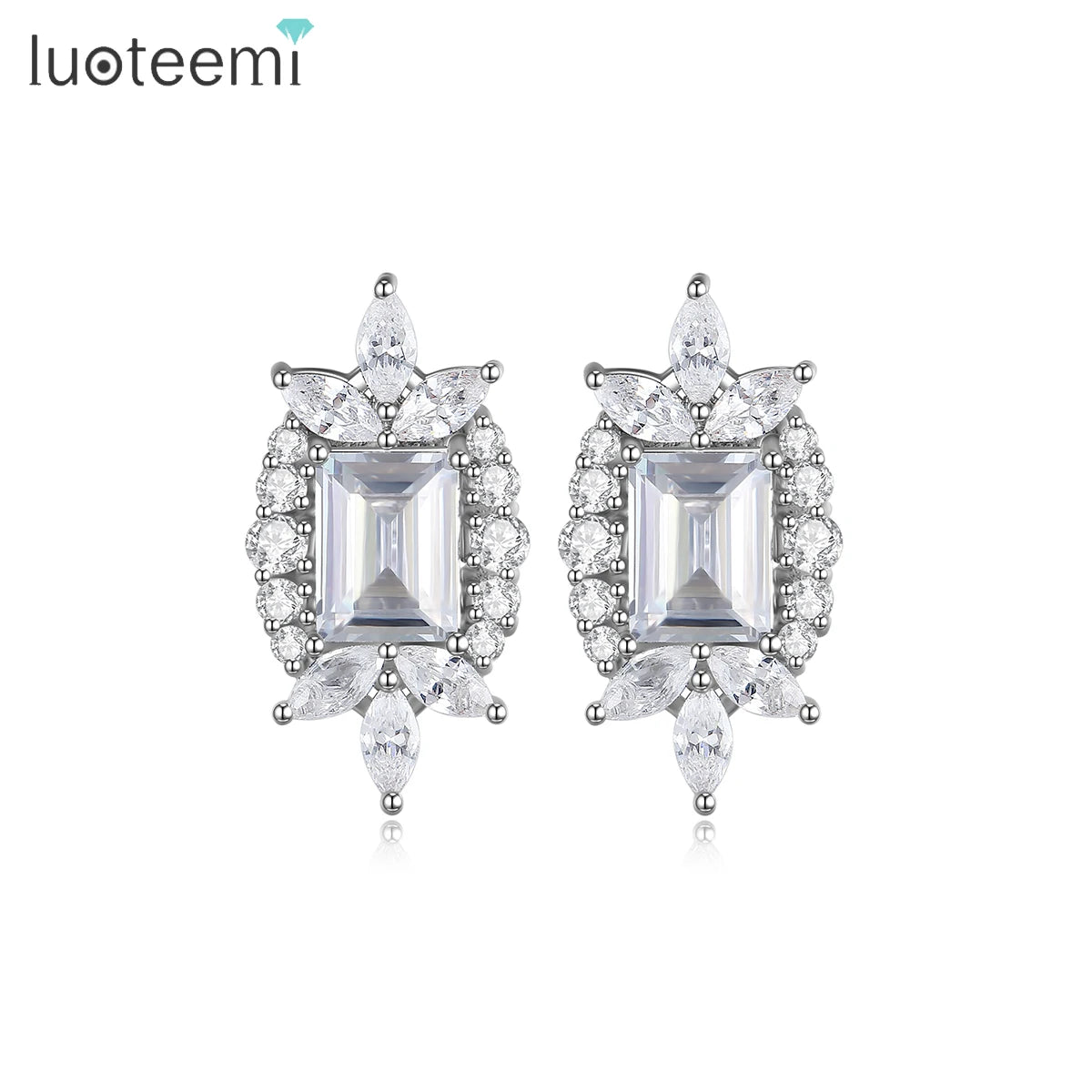 LUOTEEMI Fashion Earring Zircon Bridal Luxury Design Elegant Flower Big Stud Woman Diamond Stud Earing