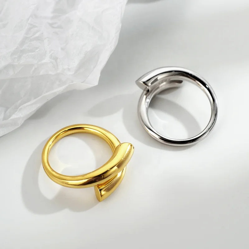 ICEBELA 18k Gold Plated New Design Line Simple Style Geometry Ringent Finger 925 Sterling Silver Dome Ring