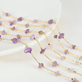 Factory Wholesale 14K Gold Plated Brass Irregular Gem Stone Wrapped Natural Stones Purple and Pink Crystal Handmade Chains