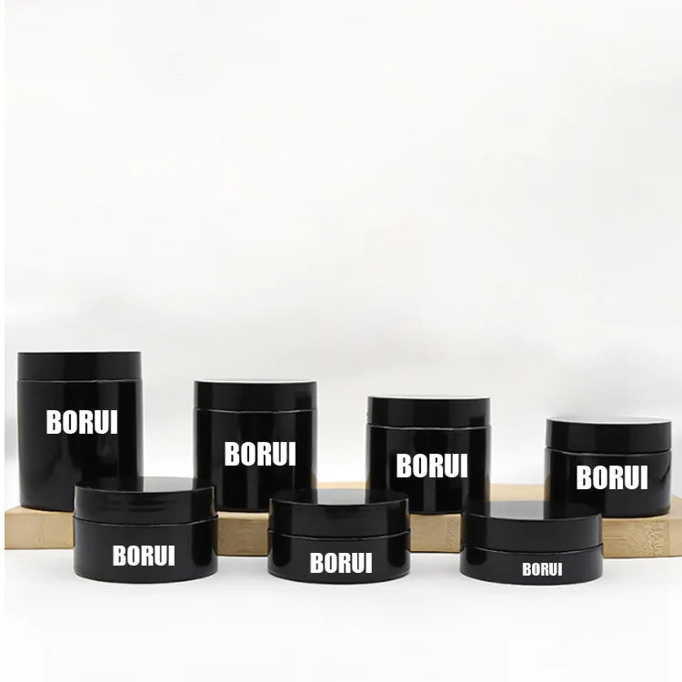 BORUI PET 50ml-250ml Empty Plastic Black Matt Cosmetic Jars for Lipstick Face Cream Lotion Loose Powder Skin Care (Custom Color)