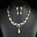 Wholesale Fashion Elegant Water Drop Leaf Crystal Pearl Bridal Wedding Necklaces Earrings Jewelry Sets