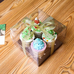 Factory Wholesale 4 Cavity White Black Support Clear Cake Box for Cupcakes Package Box