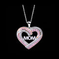 Pink CZ Bling 925 Silver Mothers Day Silver MOM Heart Pendant Necklace Jewelry Gift for Mom