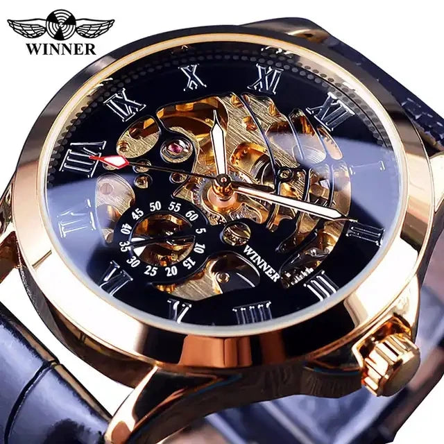 Winner 2023 New Men Wrist Watch Luxury Skeleton Top New Luxury Automatic Watch Small Dial Golden Case Fashion Casual Watches