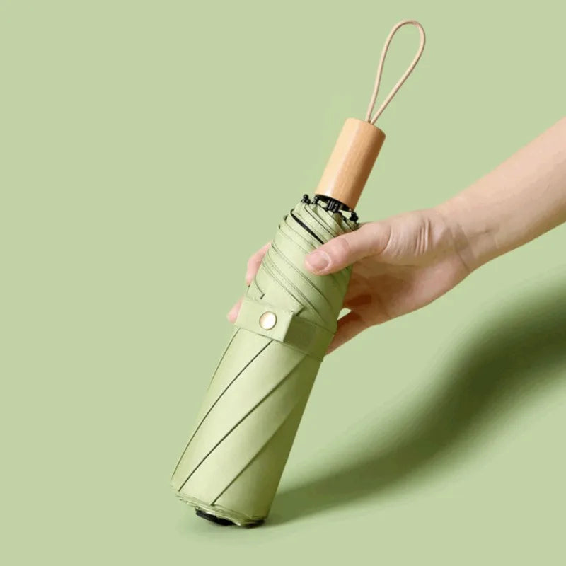 Classic Solid Color Umbrella with Wooden Handle - Unisex Foldable  Customizable Logo Sunshade Umbrella