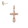 FJ Fallon Fashion Jewelry Catholic Cross Budded Pendant Plated in Rose Gold Brass Based