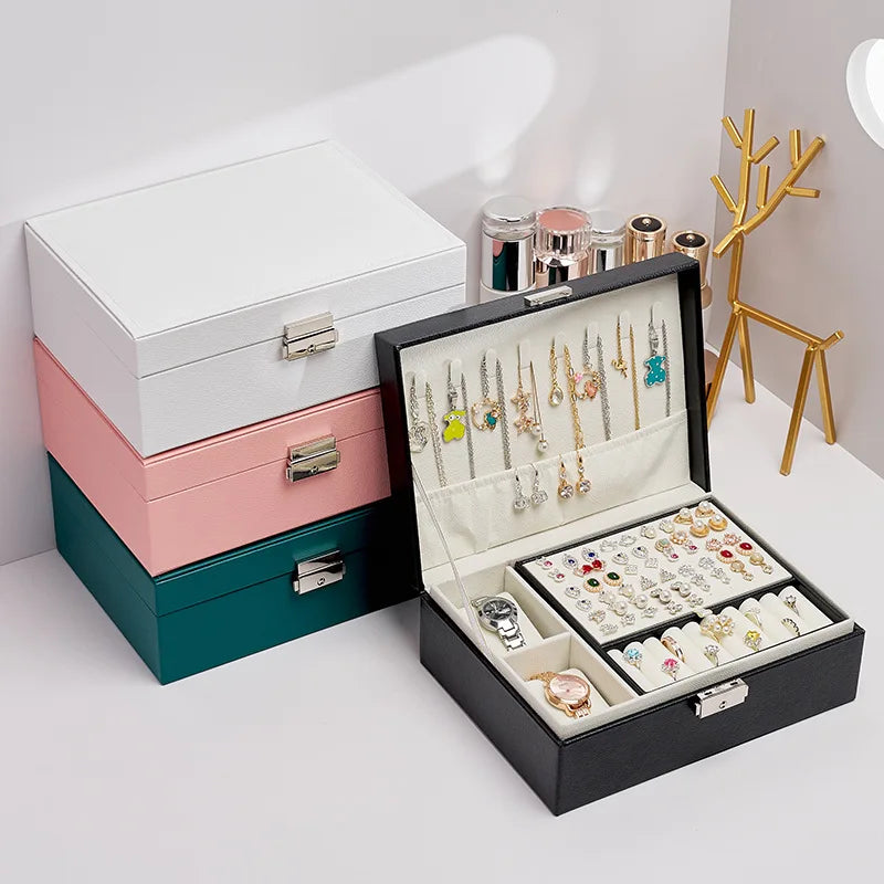 Modern Rectangle Shape Large-Capacity High-End Multi-Layer Jewelry Box for Earrings Necklace Ring with Watch Pillow