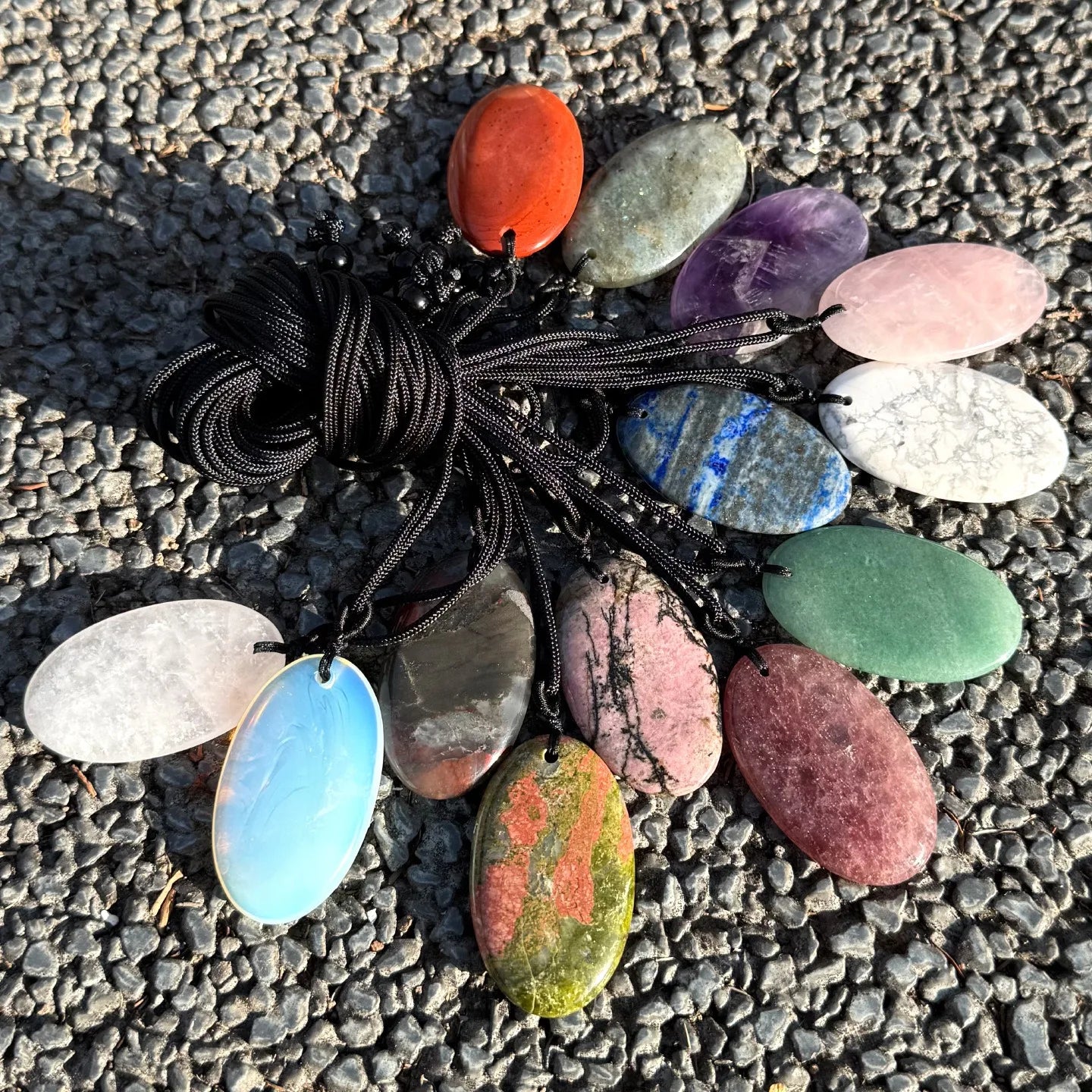 Large Size Gemstone Oval Shape Pendant with Cord White Crystal Amethyst Lapis Lazuli Handmade Oval Charm Healing Yoga Necklace
