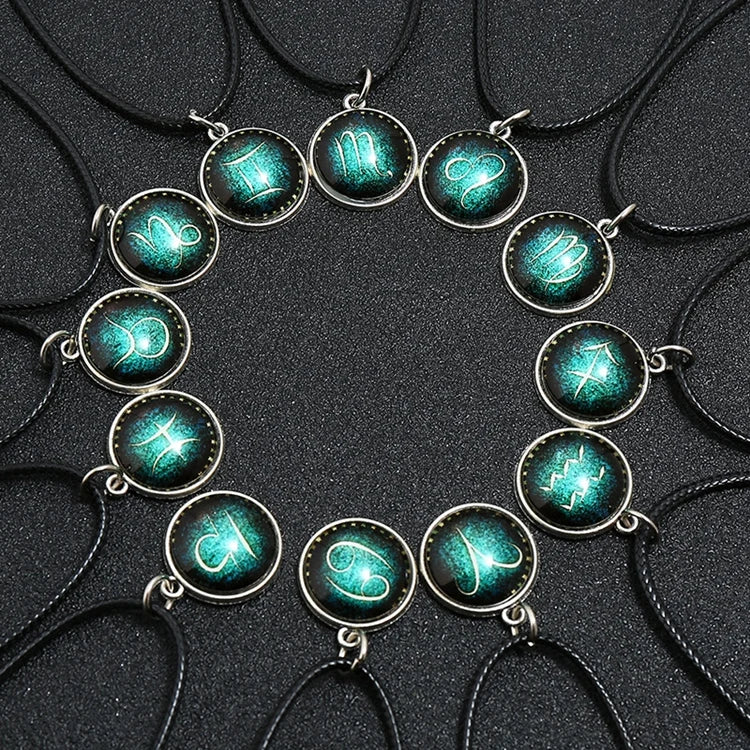 Trendy Long Wax String Chain Charm Horoscope Astrology Pendant 12 Zodiac Sign Necklace Jewelry