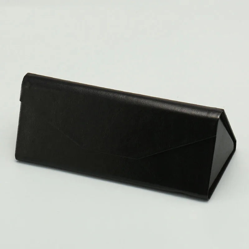 2026 Portable Leather Eyeglasses Organizer Foldable Eyewear Case Black Triangle Sunglass Cases Sunglasses Custom Logo Box