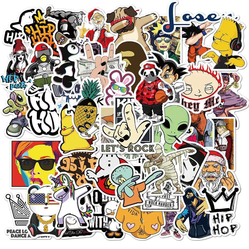 100Pcs Trend Brand Logo Fashion Hip Hop Rock Graffiti Stickers for Laptop Phone Bottle Diary Notebook PVC Custom Pinup Label