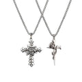 Fashion 60 70cm Long Stainless Steel Square Pearl Chain Necklace Men Retro Punk Thorn Rose Flower Cross Pendant Necklace Women