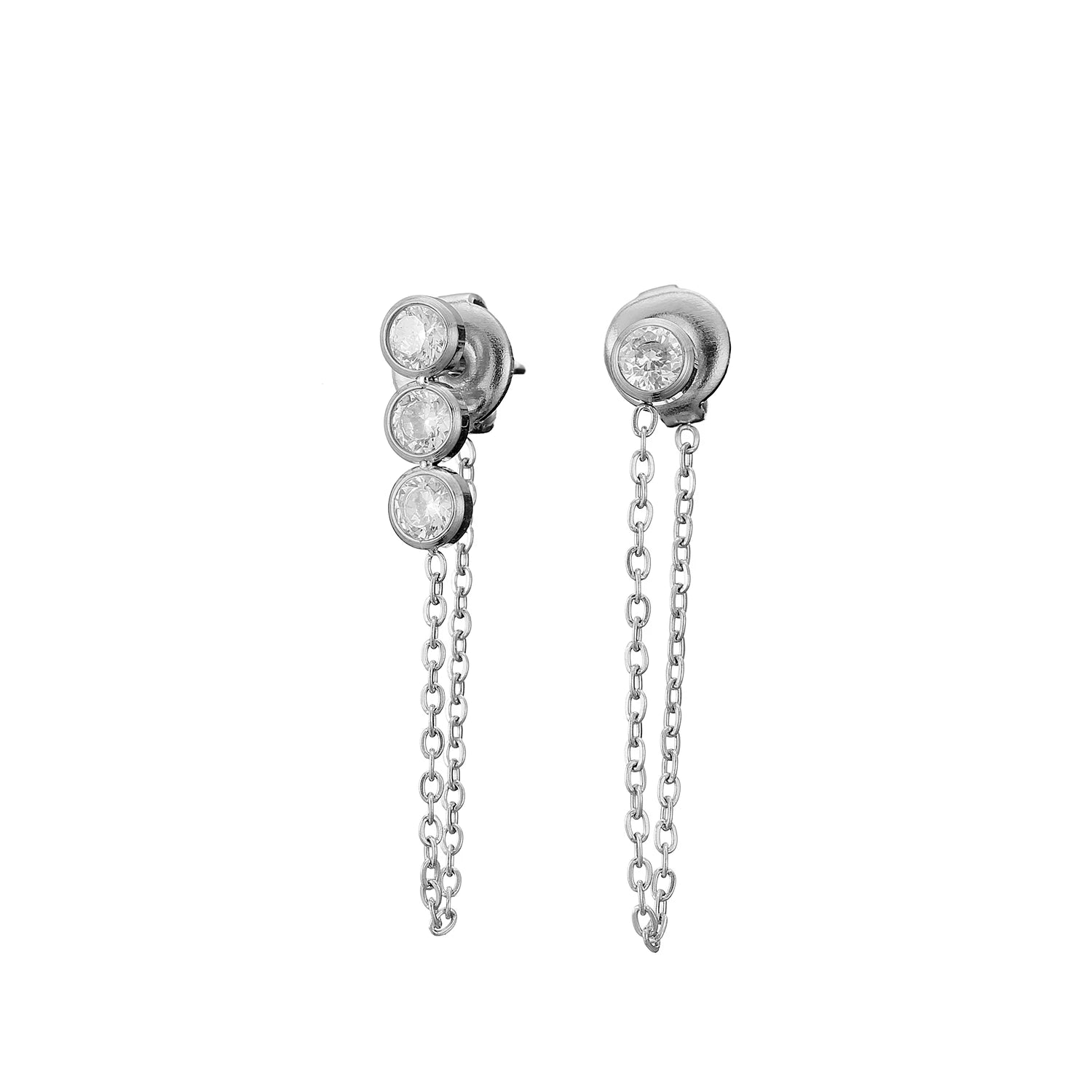 316L Stainless Steel 14k Gold Popular 0.9mm 0.3mm Diamond Zircon Chain Stud Earrings