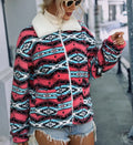 Vintage Autumn Winter Aztec Printed Zipper Soft Warm Plush Polar Fleece Jackets Coats for Women 2025