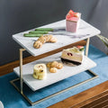New Design Gold Rectangle White Marble Cake Stand for Wedding Party Double Layer European-style Palace Retro Cake Dessert Stand