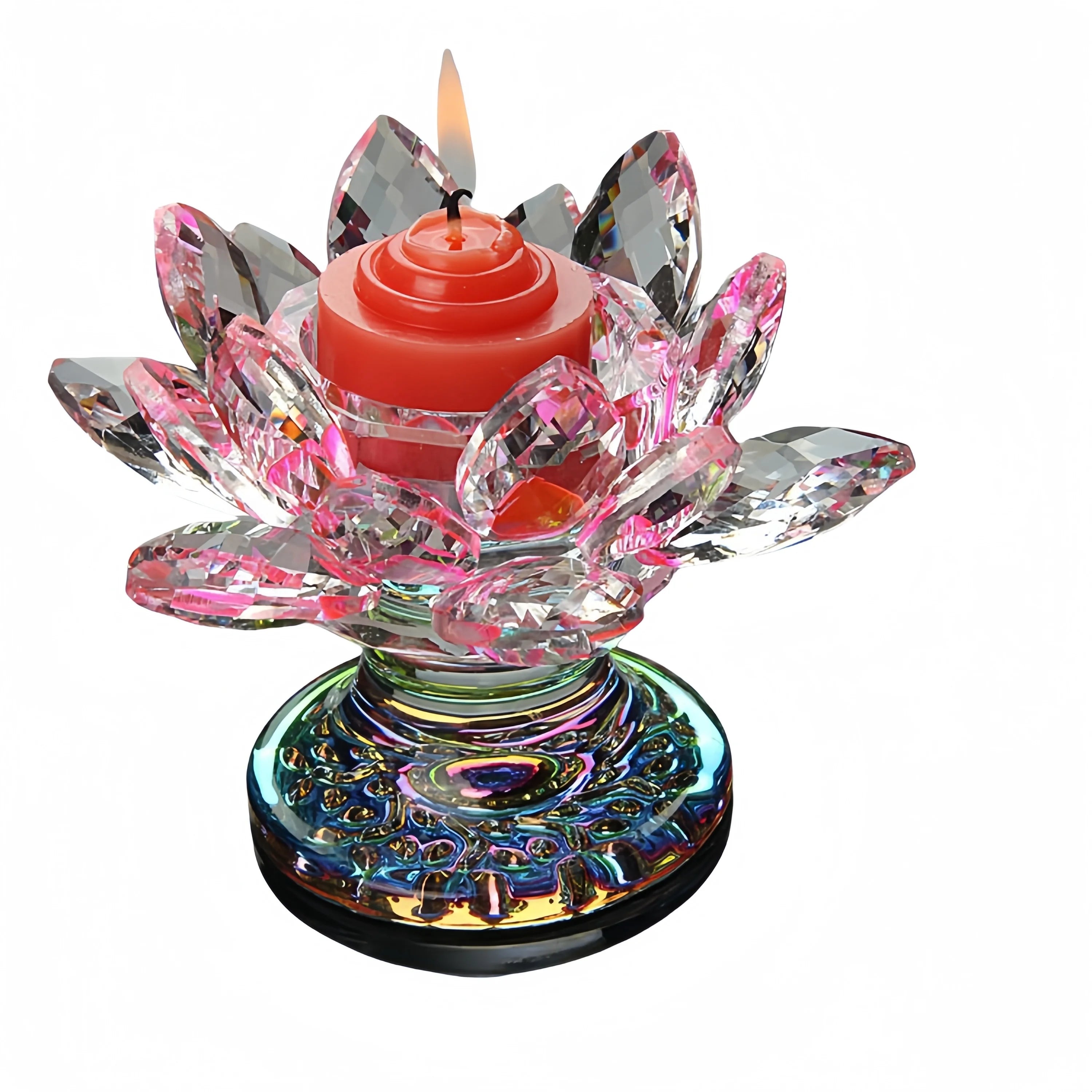 AB Colour Crystal Lotus Candle Holder Jar Glass Flower Artificial Paperweight Tealight Candlestick Nail Art Container Chinese