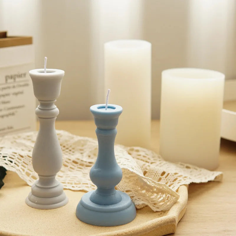 Columnar Candlestick Shape Candle Mold Dining Table Wedding Core European Style Taper Silicone Candle Mould