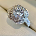 CAOSHI Unique Silver Plated Round Cut Zircon Micro Pave Diamond Flower Ring Bridal Wedding Rings Women
