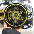 New Arrivals Black Obsidian Coaster Plate with Spiritual and Chakra Symbols Engraved Design 120mm Shangqiong Brand