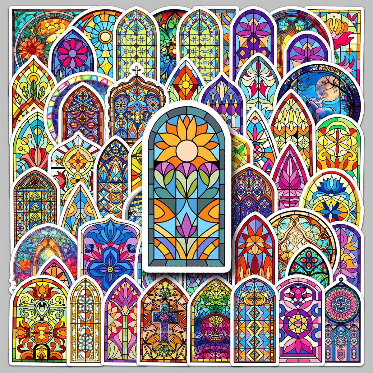 50PCS Factory Wholesale Storage Box Stickers Dreamlike Beautiful Stained Glass Stickers