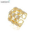 LUOTEEMI Big Diamond Flower Pattern Brass Pave Hollow Mesh Thick Ring