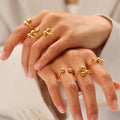 Waterproof PVD Rose Gold Plated 18K Gold Plating CZ Stainless Steel Adjustable Ball Ring for Women Trendy Daily