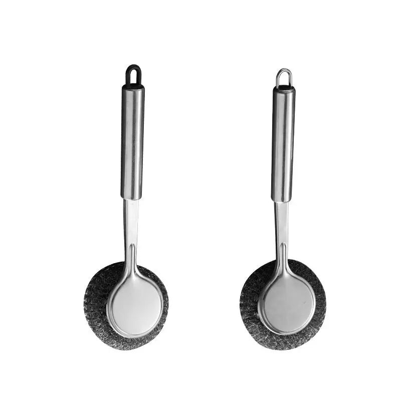 Strong Decontamination Cleaning Brush Long Handle Pot Brush Kitchen Pan Pot Dishes Cleaning Brush Steel Wire Metal Wool Scourer