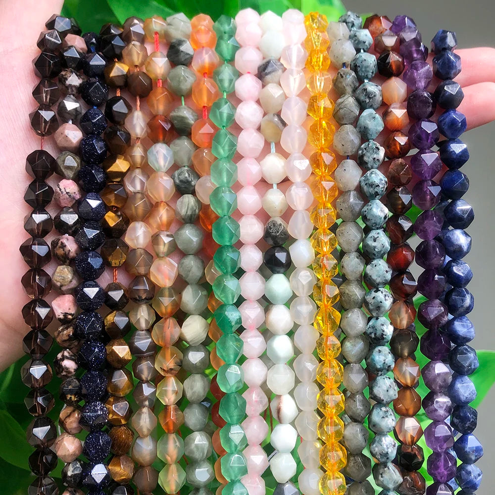 Wholesale 6/8/10MM Star Cut Faceted Tiger Eye/Rose Quartz/Agate/Howlite/Citrine Stone Loose Beads for Jewelry Making