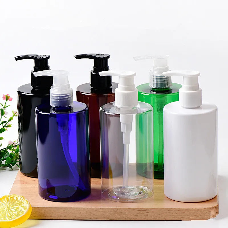 300ml 500ml Round Plastic PET Bottle with PP Pump Lotion Head PET Shampoo Bottle