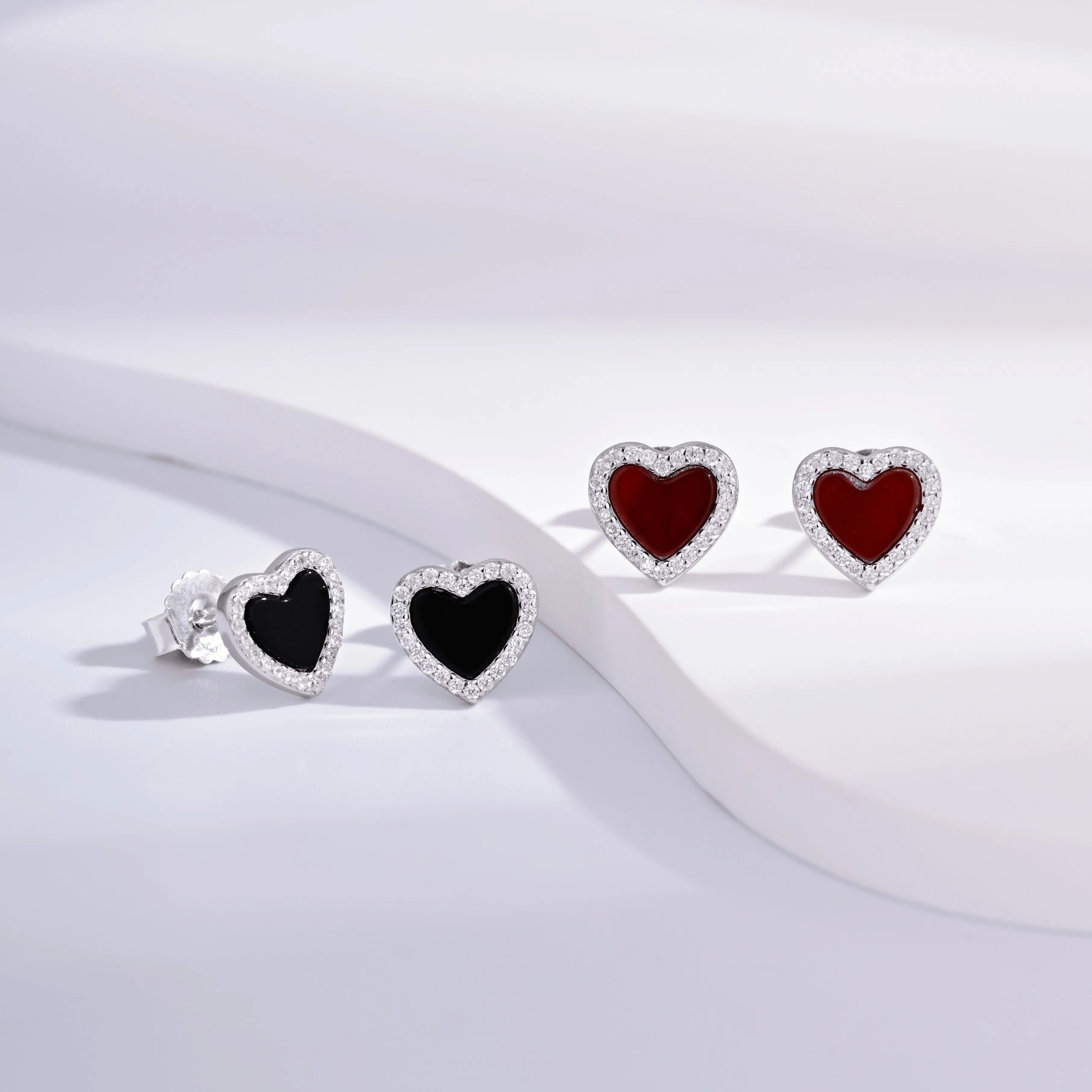 Wholesale Earrings Jewelry Rhodium Plated Cubic Zirconia Heart Stud Earring 925 Sterling Silver Fine Jewelry Earrings
