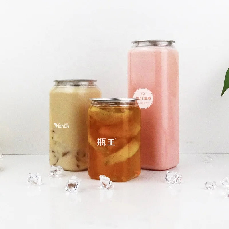 12 oz Plastic Juice Bottles With Caps PET Pop Can Pull Ring Can for Package Juice Drinking Cake