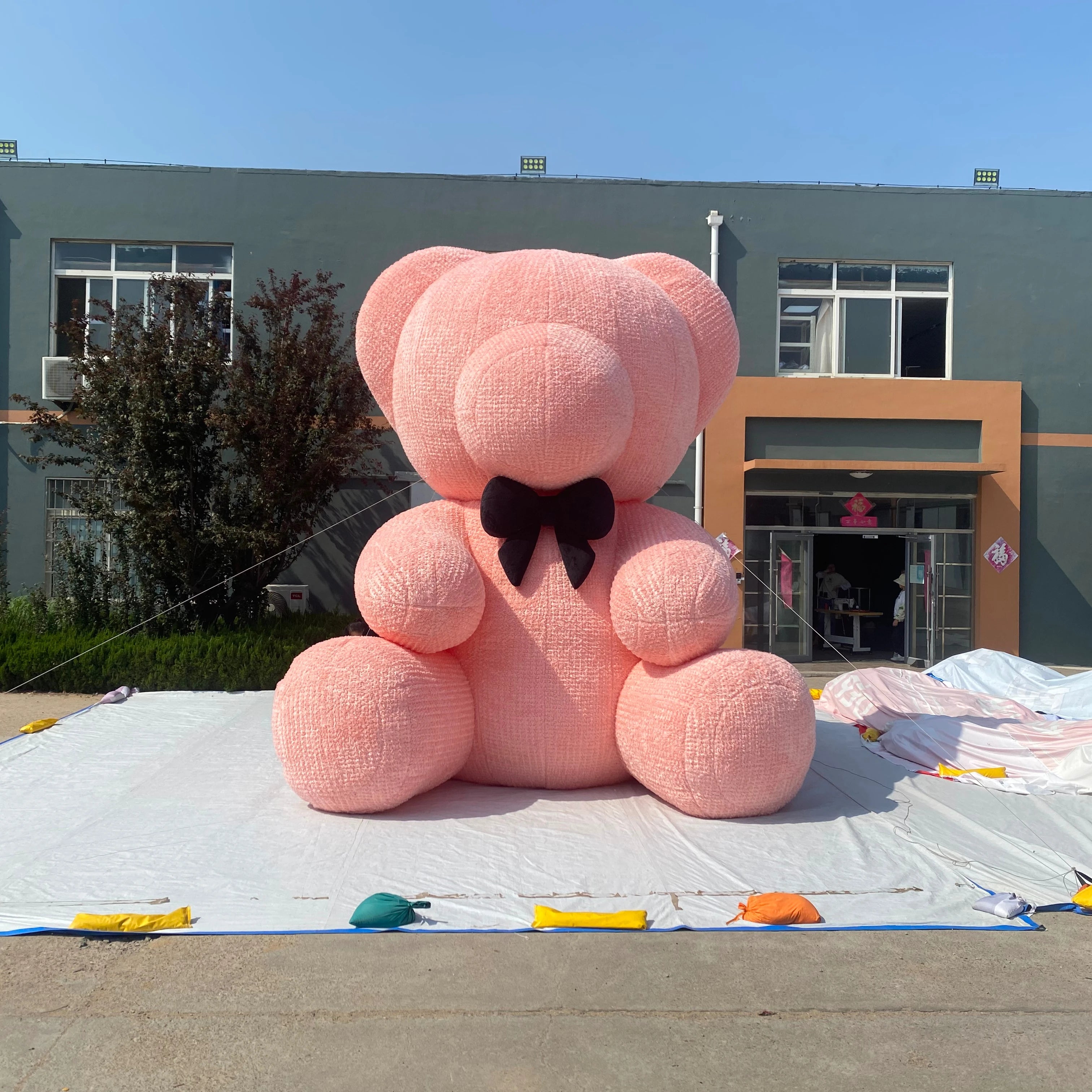 Shopping Mall Decoration Inflatable Cartoon Teddy Bear Character Pink Plush Custom Inflatable Cartoon Bear Mascot